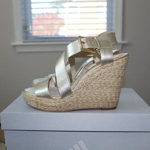 Michael Kors Gold Leather Espadrilles Wedges - Women's Size 8.5 - Good Condition